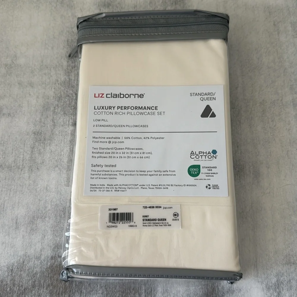 Liz Claiborne Lux Performance 1000tc Pillowcases Standard /Queen Egret